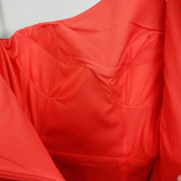 NEW Jovani Asymmetric One Shoulder Scuba Hi Low Sleeveless Dress Orange - Picture 11 of 11